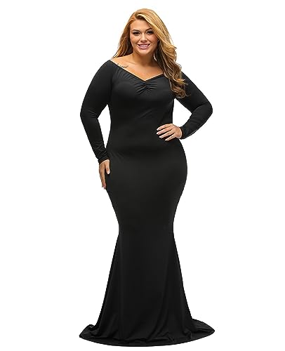 LALAGEN Women's Plus Size Off Shoulder Long Sleeve Formal Gown