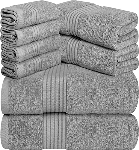 Book Cover Utopia Towels - 600 GSM 8-Piece Premium Towel Set, 2 Bath Towels, 2 Hand Towels and 4 Washcloths -100% Ring Spun Cotton - Machine Washable, Super Soft and Highly Absorbent (Grey)
