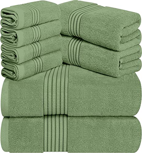 Book Cover Utopia Towels - 600 GSM 8-Piece Premium Towel Set, 2 Bath Towels, 2 Hand Towels and 4 Washcloths -100% Ring Spun Cotton - Machine Washable, Super Soft and Highly Absorbent (Sage Green)