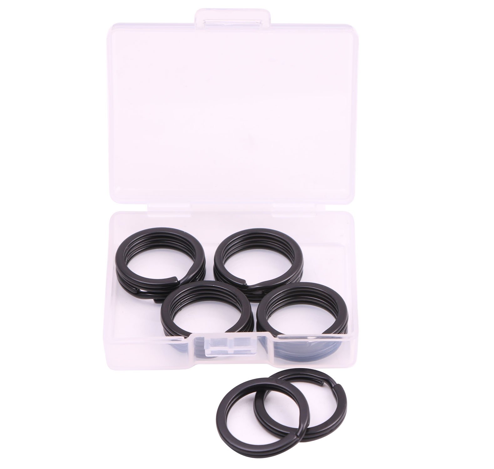Shapenty 20mm/0.75 Inch Small Black Flat Metal Keychain Part Accessories Split Keyring Key Ring Chain Clip Holder (Black, 10PCS/Box)