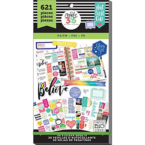 Book Cover me & my BIG ideas Sticker Value Pack for Classic Planner - The Happy Planner Scrapbooking Supplies - Faith Theme - Multi-Color & Gold Foil - Great for Projects & Albums - 30 Sheets, 621 Stickers