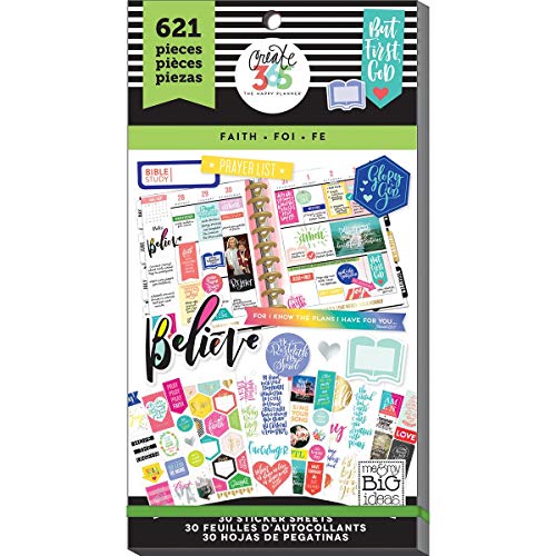 me & my BIG ideas Sticker Value Pack for Classic Planner - The Happy Planner Scrapbooking Supplies - Faith Theme - Multi-Color & Gold Foil - Great for Projects & Albums - 30 Sheets, 621 Stickers