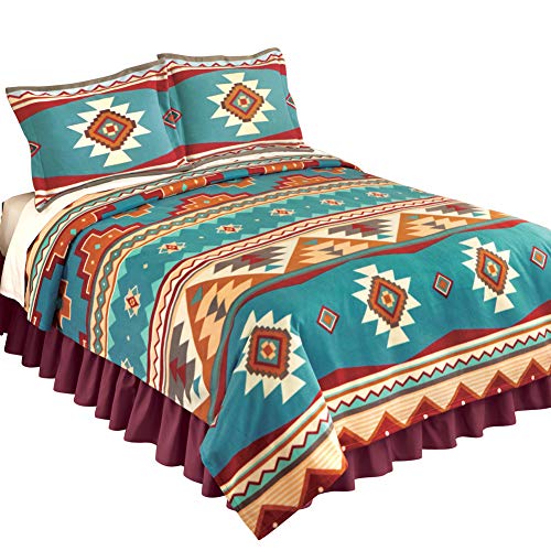 Collections Etc Southwest Cheyenne Aztec Native American Turquoise Fleece Lightweight Coverlet, Antique Brown, Twin