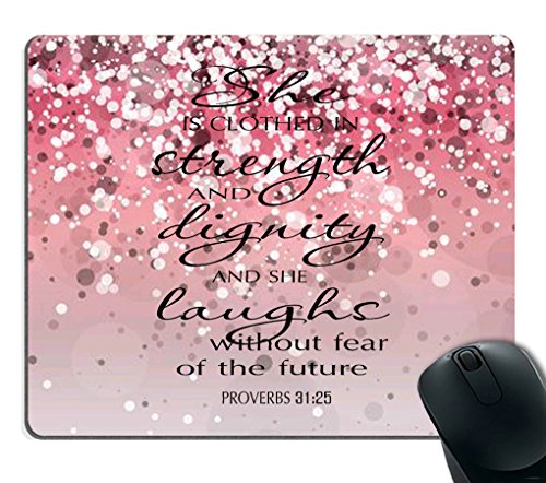 Smooffly Proverbs 31:25 Mouse Pad,Bible Verse Pink Sparkles Glitter Pattern Mouse Pad
