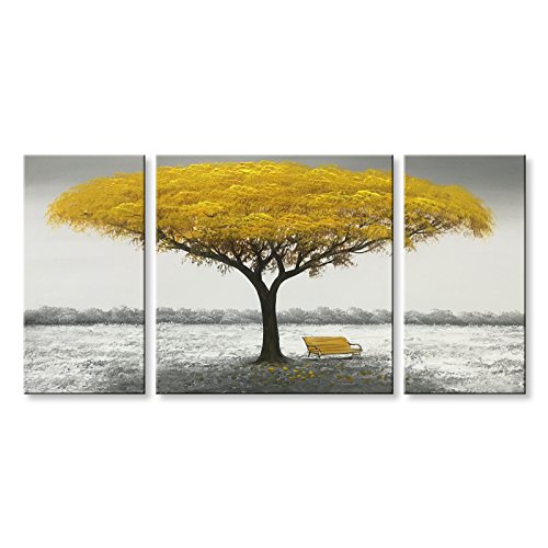 Book Cover Winpeak Hand Painted Yellow Tree Modern Oil Painting Landscape Canvas Wall Art Abstract Picture Home Decoration Contemporary Artwork Framed Ready to Hang (48
