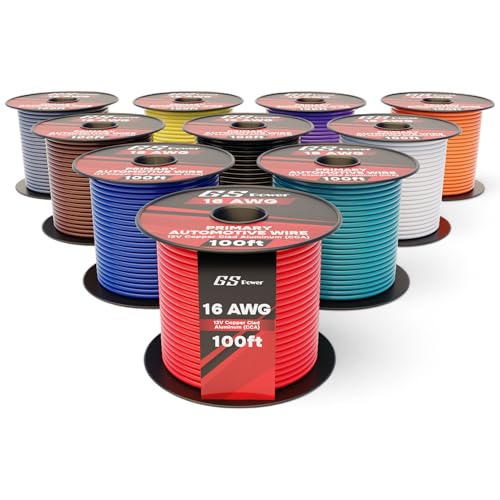 GS Power's 16 Gauge, 10 Rolls of 100 Feet (total of 1000') Car Audio Video Power Primary Remote Turn on Hook up Wire (Cable Color Set: Black Red Blue Green Brown Orange Grey Purple White Yellow)