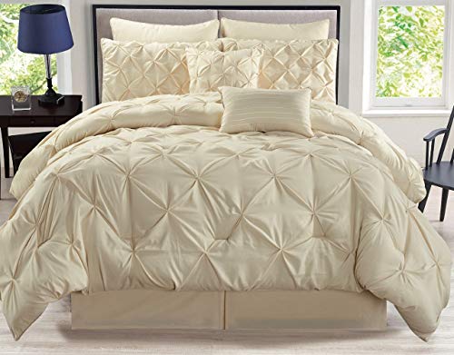 Book Cover 8 Piece Rochelle Pinched Pleat Ivory Comforter Set King