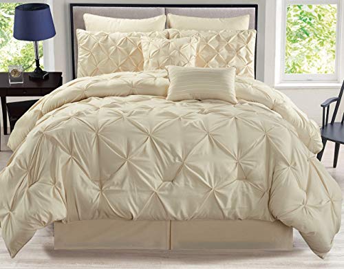 8 Piece Rochelle Pinched Pleat Ivory Comforter Set King