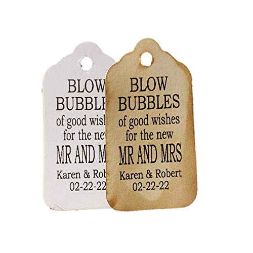 Blow Bubbles of Good Wishes for the new Mr and Mrs Personalized with your names Set of 50 Tags (my xsmall tag size) 7/8" x 1 5/8"