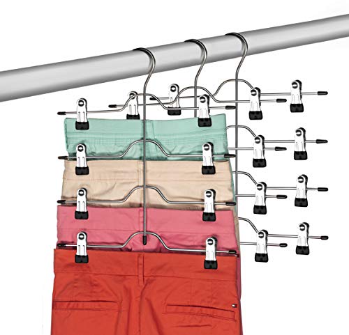 Book Cover Zober Space Saving 4 Tier Skirt Hanger with Adjustable Clips (3 Pack) 4-on-1 Hanger, GAIN 50% More Space, Reliable Non Slip Grip, Durable Metal Pants Hanger Great for Slack, Trouser, Jeans, Towels Etc