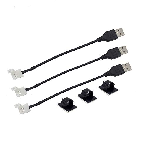USB LED Light Strip Connector,USB to 2 Pin 8mm Solderless Quick Connectors for DIY 5V DC Single Color 2835 3528 Non-waterproof LED Ribbon Light (3 Pack,7.1 Inch)