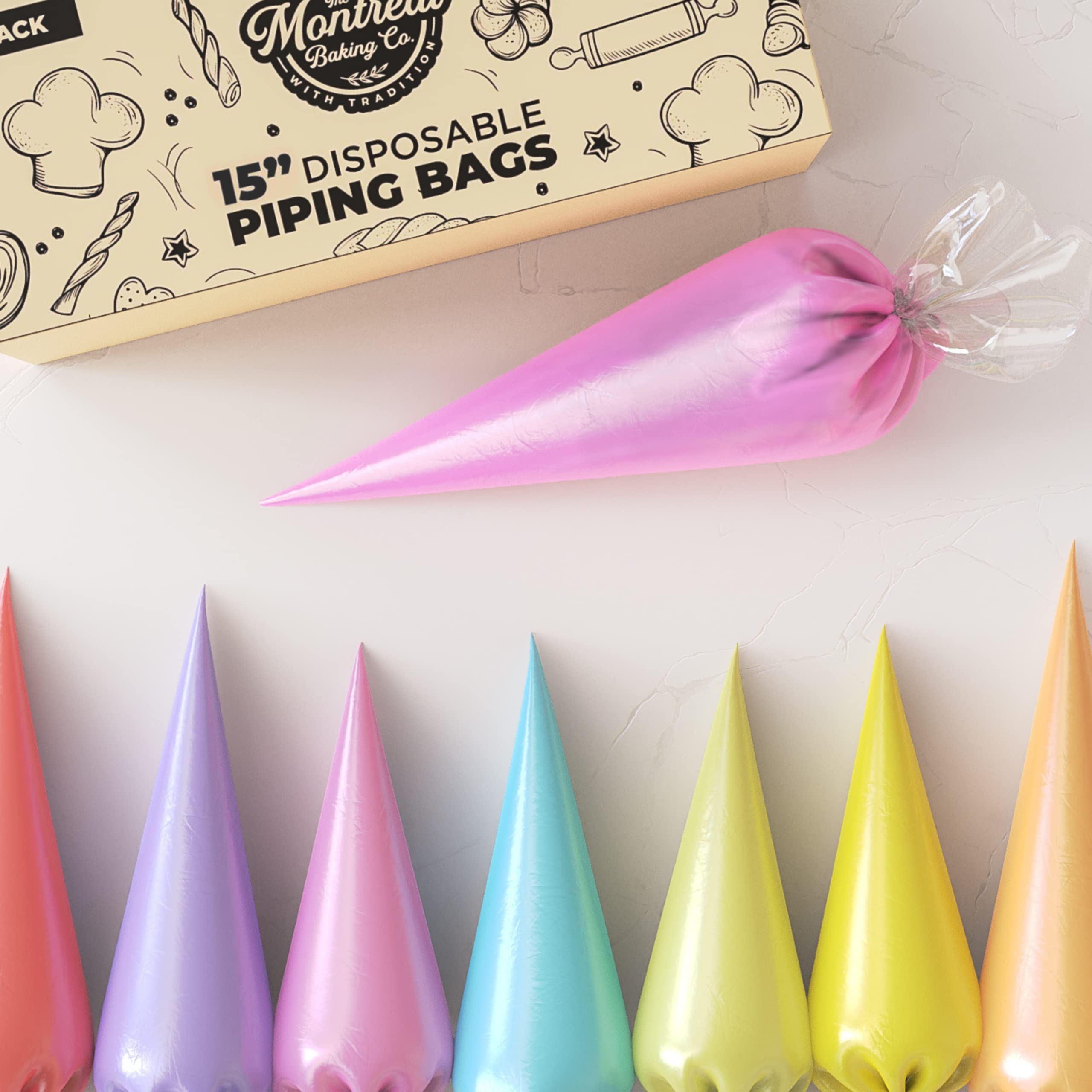TIPLESS PIPING BAGS DISPOSABLE (15-inch, 100 pack) Commercial Grade, Pastry Bags, Icing Bags, Frosting Bags, Tipless Piping Bags for Royal Icing, Disposable Pastry Bag, Cake Decorating Bags 15-inch (100 ct) - Box