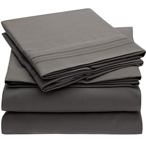 Mellanni Split King Sheet Set for Adjustable Bed - Hotel Luxury 1800 Bedding Sheets & Pillowcases - Extra Soft Cooling Bed Sheets - Deep Pocket up to 16" Mattress - Easy care - 5 PC (Split King, Gray)