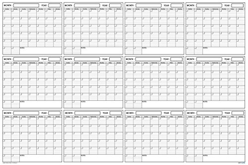 SwiftGlimpse 24x36 Large Jumbo Oversized Erasable Laminated Blank Annual Yearly Wall Calendar Poster, 12 Months, Reusable for Office, Academic or Home