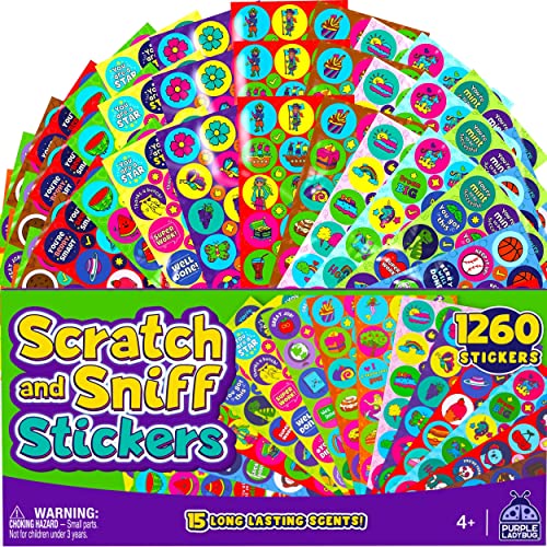 PURPLE LADYBUG Scratch and Sniff Stickers for Kids & Teachers - Motivational Smelly Stickers - Super Scented Reward Stickers for Students - 45 Sticker Sheets with 15 Different Scratch N Sniff Smells