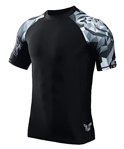 HUGE SPORTS Men's Splice UV Sun Protection UPF 50+ Skins Rash Guard Short Sleeves