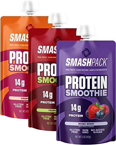 SmashPack Protein Fruit Smoothie Pouch Variety Pack 12 Pack | 14g Whey Protein with MCT Oil | Paleo Friendly, No Added Sugar, Gluten Free, Soy Free, Non-GMO | 100% BPA Free | 5 oz Squeeze Pouches
