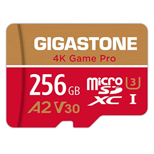 Gigastone 256GB Micro SD Card, 4K Game Pro, Nintendo Switch Compatible, A2 Run App, 4K Video Recording, R/W up to 100/60MB/s, Micro SDXC UHS-I A2 V30 Class 10