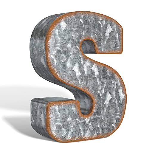 CraftyCrocodile Galvanized Metal 3D Letter for Wall Decor for Hanging or Freestanding, Unique Blend of Rustic, Vintage, Western, and Industrial Styles, Letter S