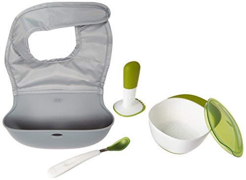 OXO Tot Mealtime On-The-Go Value Set with Roll-up Bib, Food Masher, and Feeding Spoon with Case
