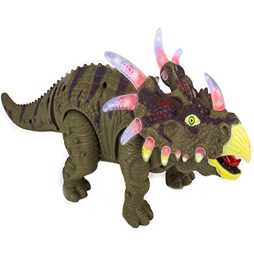 Toysery Walking Triceratops Dinosaur Toy with Amazing Sounds, Dinosaur Noises Lights & Movement for Kids (Colors May Vary)