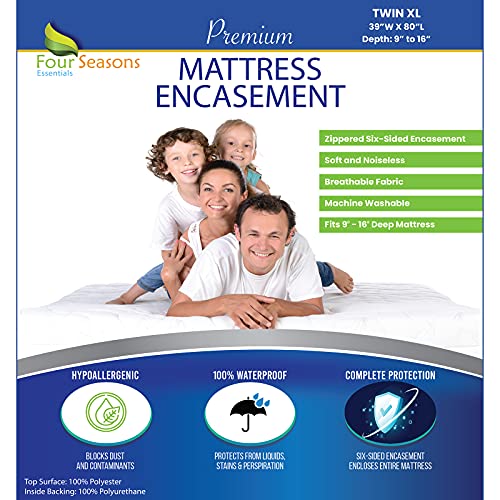 Book Cover Twin Extra Long (XL) Mattress Protector Zippered Waterproof Encasement Hypoallergenic Premium Quality Cover Protects Against Dust Allergies