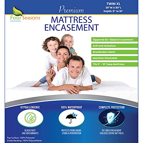 Twin Extra Long (XL) Mattress Protector Zippered Waterproof Encasement Hypoallergenic Premium Quality Cover Protects Against Dust Allergies