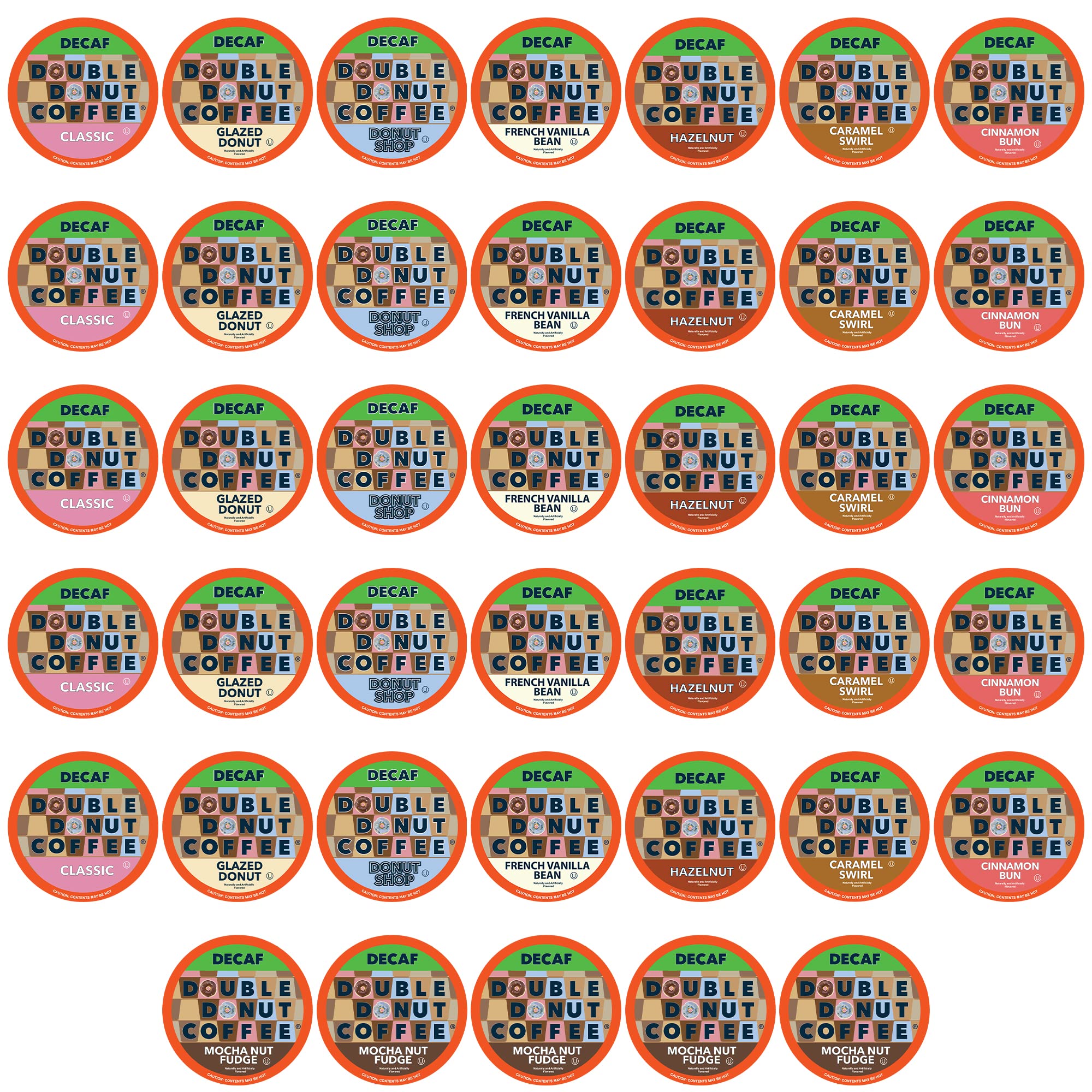 Double Donut Decaf Coffee Pods Variety Pack, Including Decaf Flavored Coffee Pods, & Medium Roast Coffee Pods, Single Serve Coffee for Keurig K Cups Machines, 40 Count Decaf 40 Count (Pack of 1)