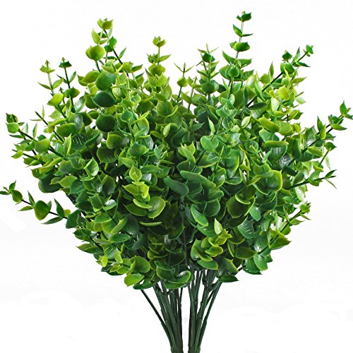 Artificial Shrubs, Hogado 4pcs Fake Plastic Greenery Plants Eucalyptus Leaves Bushes Flowers Filler Indoor Outside Home Garden Office Verandah Decor