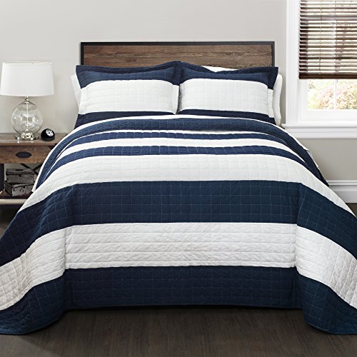 Book Cover Lush Decor New Berlin Quilt Striped Pattern 2 Piece Bedding Set, Twin, Navy and White