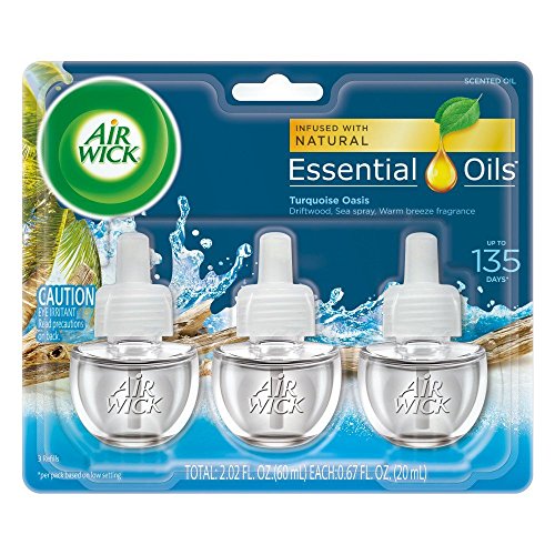 Book Cover Air Wick plug in Scented Oil 3 Refills, Turquoise Oasis, (3x0.67 Ounce ), Essential Oils, Air Freshener (Pack of 3)