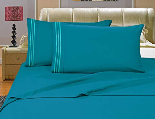 Book Cover Elegant Comfort Bedding Collection 4-Piece Bed Sheet Set 1500 Thread Count Egyptian Quality Wrinkle Free with Deep Pockets, Full, Turqouise
