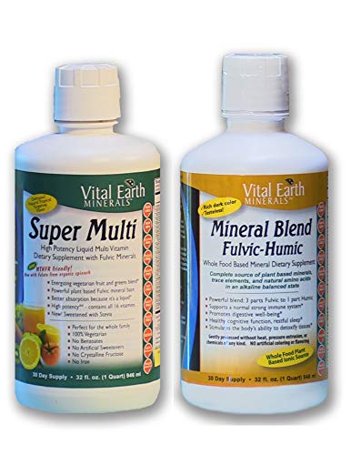 Super Multi Liquid Vitamin & Mineral Blend Fulvic-Humic BUNDLE by, Vital Earth Minerals | 32 Fl. Oz. - 1 Month Supply Each | High Potency - Sugar Free - Iron Free - Liquid - Vegetarian, MTHFR Friendly
