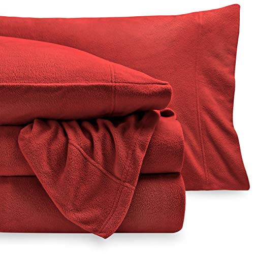 Bare Home Super Soft Fleece Sheet Set - Full Size - Extra Plush Polar Fleece, Pilling-Resistant Bed Sheets - All Season Cozy Warmth, Breathable & Hypoallergenic (Full, Red)