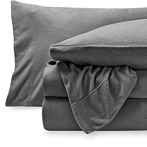 Bare Home Super Soft Fleece Sheet Set - King Size - Extra Plush Polar Fleece, Pill-Resistant Bed Sheets - All Season Cozy Warmth, Breathable & Hypoallergenic (King, Grey)