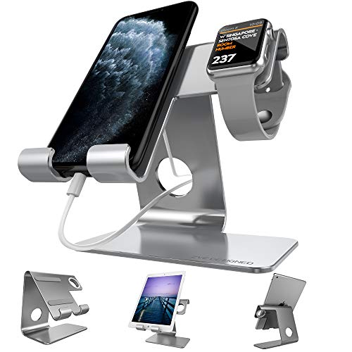 Desktop Cell Phone Stand, ZVEproof Aluminum Phone Dock Cradle Tablet Stand Holder, for Switch, iWatch, iPad, E-Reader, Mobile Phone, Android Smartphone, iPhone 12 Pro Max/11/X Accessories Desk - Grey