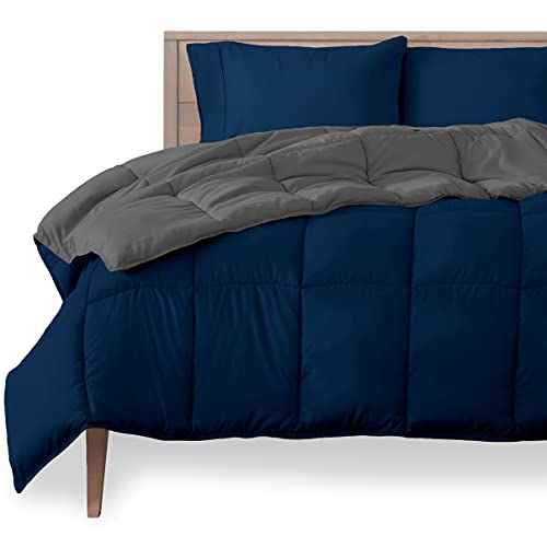 Book Cover Bare Home Twin/Twin Extra Long Comforter - Reversible Colors - Goose Down Alternative - Ultra-Soft - Premium 1800 Series - All Season Warmth - Bedding Comforter (Twin/Twin XL, Dark Blue/Grey)