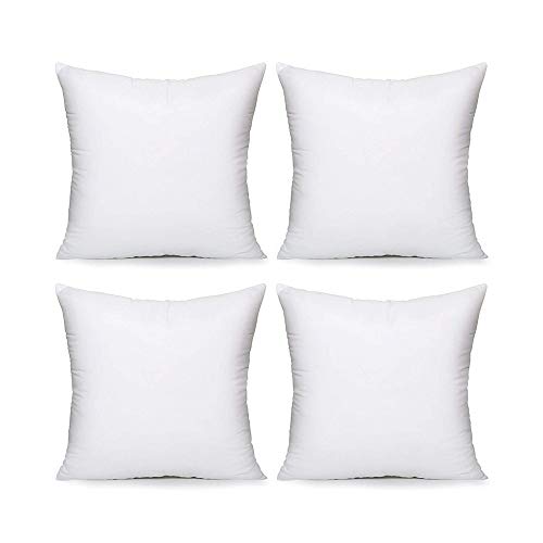 Book Cover Acanva Throw Pillow Inserts, Euro Sham Form Stuffer with Premium Polyester Micro Fiber, Decorative for Bed, Couch and Sofa, White, 4 Count, 18 in-4 P