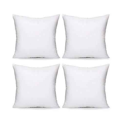 Acanva Throw Pillow Inserts, Euro Sham Form Stuffer with Premium Polyester Micro Fiber, Decorative for Bed, Couch and Sofa, White, 4 Count, 18 in-4 P