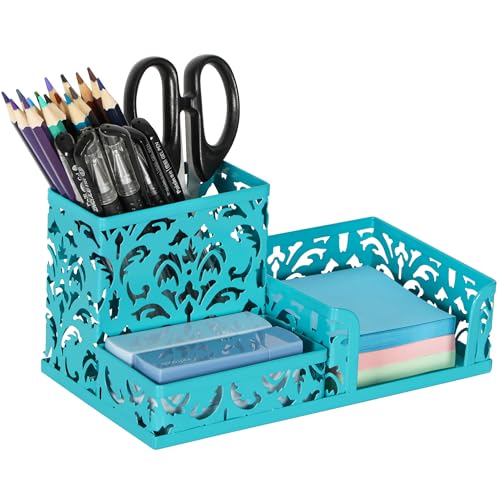 EasyPAG Desk Organizer with 3 Compartment for Pencil,Sticky Note Holder and Office Accessories,Dark Teal