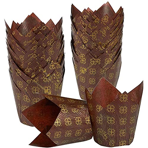 Brown Cupcake Wrappers, Tulip Muffin Liners for Birthdays, Weddings (100 Pack)