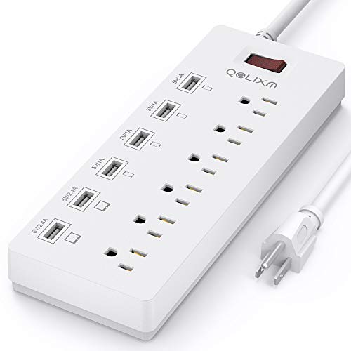 Power Strip Surge Protector with USB Ports Flat Plug with Overload Surge Protection (White)