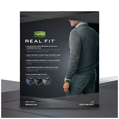 Depend Real Fit Incontinence Underwear for Men, Maximum Absorbency, Disposable, L/XL, Blue, 52 Count