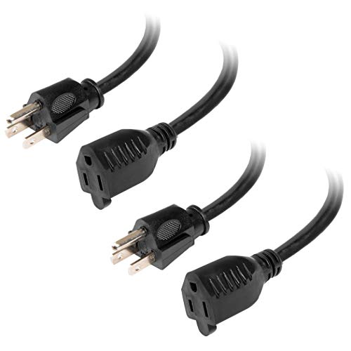 2 Pack of 6 Ft Outdoor Extension Cords - 16/3 Heavy Duty Black Extension Cord Pack