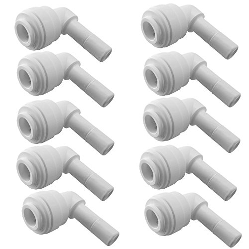 PureSec Water Pipe Stem Elbow Connector for 1/4" Tubing 90 degree elbow Push to Connect Plastic Quick Fittings for Reverse Osmosis System(Pack of 10)