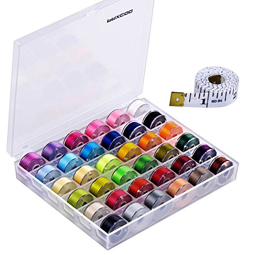 Book Cover Paxcoo 36 Pcs Bobbins and Sewing Threads with Case and Soft Measuring Tape for Brother Singer Babylock Janome Kenmore (Assorted Colors)