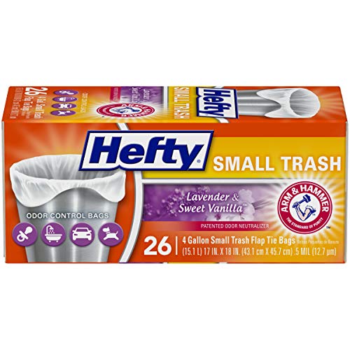 Book Cover Hefty Small Garbage Bags, Flap Tie, Lavender & Sweet Vanilla Scent, 4 Gallon, 26 Count