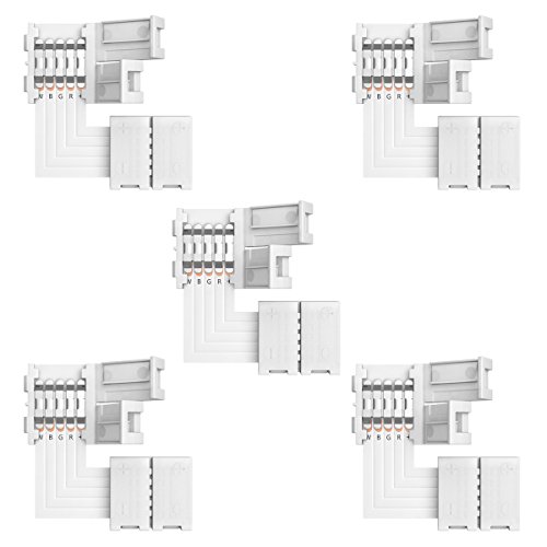 SUPERNIGHT 5 Pieces Pack L Shape RGBW LED Strip Light 5 Pin Connector for 10 mm Wide 5050 and 3528 LED Indoor String Lights Extending Connection