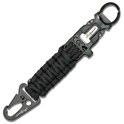 Ultimate 5-in-1 Paracord Keychain with Carabiner for Camping, Fishing, Hunting & Outdoor Emergencies | Multipurpose Survival Tool with Paracord, Emergency Whistle, Flint Rod, Cutting Tool & Key Ring