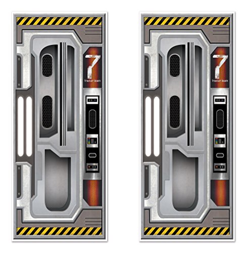 Beistle 2 Piece Printed Plastic Indoor Outdoor Spaceship Door Covers Decorations for Outer Space Galaxy Alien Theme Birthday Parties, Multicolored